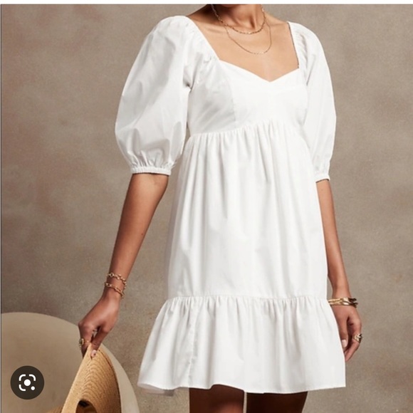 Banana Republic Dresses & Skirts - NWT Banana Republic White Cotton Baby Doll Mini Dress Smocked Ruffle woman M
